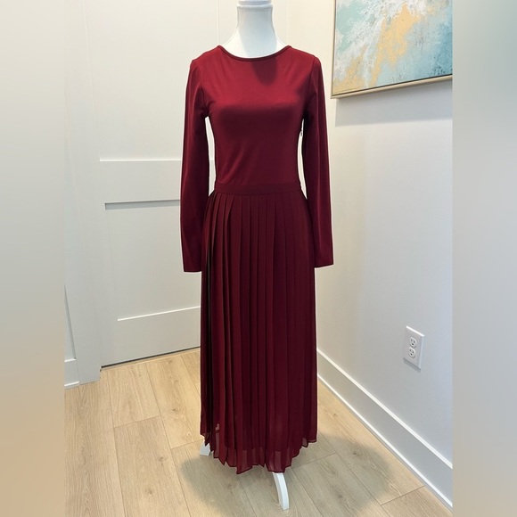 J.Crew Pleated Ballet Dress Burgundy Stretch Cotton Blend Modest Elegant NEW - Picture 5 of 13